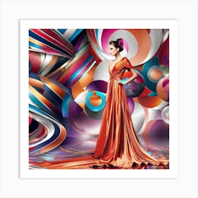 Woman In An Orange Dress Art Print