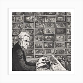 Man In Front Of A Television 1 Art Print