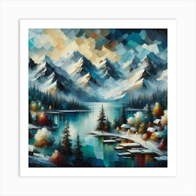 Montain lac oil painting abstract painting art 6 Art Print