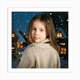 Firefly Little Girl Gazing At A Snowy Christmas Scene 69031 (2) Art Print