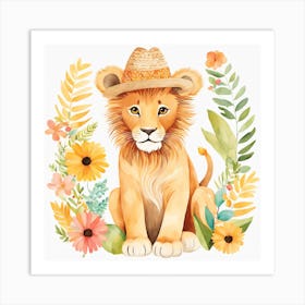 Floral Baby Lion Nursery Painting (14) Art Print