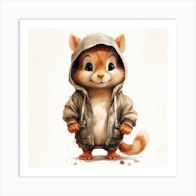 Watercolour Cartoon Chipmunk In A Hoodie 1 Art Print