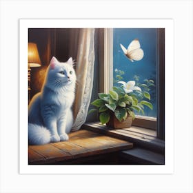 Cat By The Window Art Print