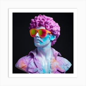 Man In Sunglasses. Chewing Gum Charm: Man's Bust, Pink Ball in Home Decor Art Print