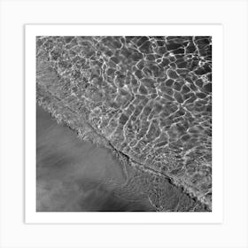 Where Sand And Water Meet Black And White Square Art Print