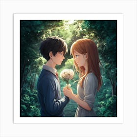 Anime Couple In The Forest 1 Art Print