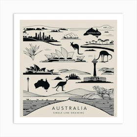 Australia Single Line Drawing 1 Art Print