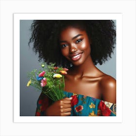 Beautiful African Woman With Flowers Art Print