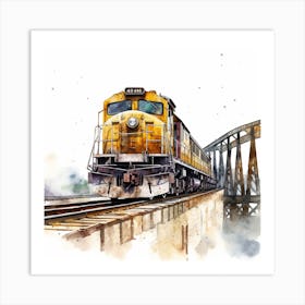 Watercolor Train On The Bridge Art Print