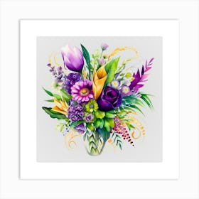 Watercolor Mardi Gras Flower Bouquets 18 Art Print