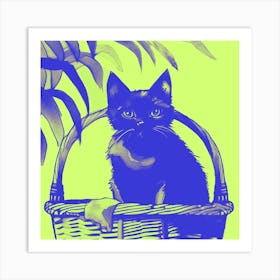 Kitty Cat In A Basket Green 1  Art Print