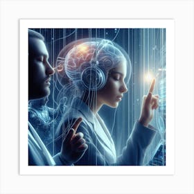 Two People Looking At A Computer Screen Art Print