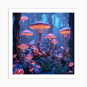 Mushrooms In The Forest Art Print