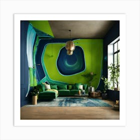 Green And Blue Living Room 1 Art Print