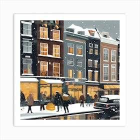 Paris cafes, winter season, Christmas, pale colors, pedestrians in the street, winter clothes, falling snow.2 1 Art Print