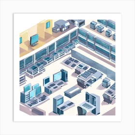 Isometric Computer Room Art Print