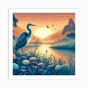 Heron At Sunset 2 Art Print