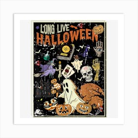 Vintage Pumpkin Ghost Witch Skeleton Funny Halloween Art Print