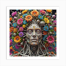 Woman With Flowers On Her Head Art Print