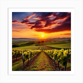 Sunset Sky Agriculture Yellow Growing Landscape Vine Growing Green Country Farm Sunrise G (3) Art Print