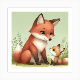 Fox And Cub Art Print