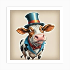 Cow In A Top Hat Art Print