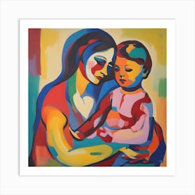 Mother And Child Abstract Fauvism 5 Art Print