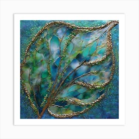 Fan of green-blue transparent leaves 8 Art Print