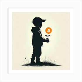 Bitcoin Boy Holding A Flower Art Print