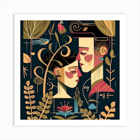 Illustration Of Couple In Love Art Print