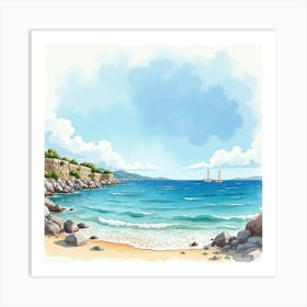 Watercolor Calypso With Enchanting Greek Sea Background 1 Art Print