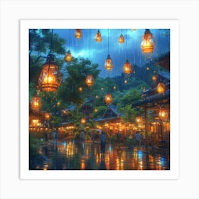 Lanterns In The Rain Art Print