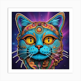 Psychedelic Cat Whimsical Bohemian Enlightenment Print 5 Art Print