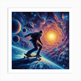 Skateboarder In Space Art Print