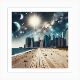 New York City Beach - Futuristic Art Art Print