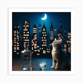 Cat At Night Art Print