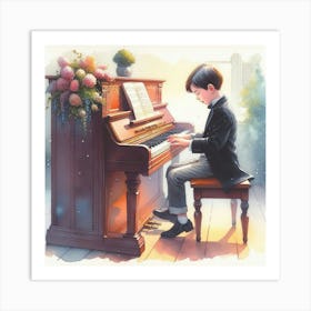 A boy playing a piano 2 Art Print