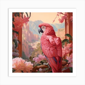 Macaw 3 Pink Jungle Animal Portrait Art Print