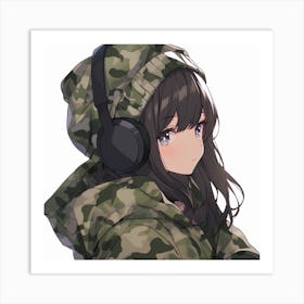 Anime Girl In Camouflage 2 Art Print