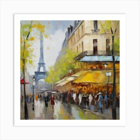 Paris Eiffel Tower Paris city, pedestrians, cafes, oil paints, spring colors. Art Print