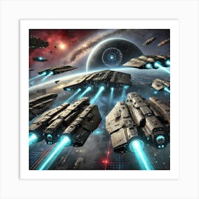 A Futuristic Sci Fi Scene Depicting Lunar Class Corvettes Escort Art Print