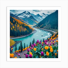 Tulips In The Mountains Art Print