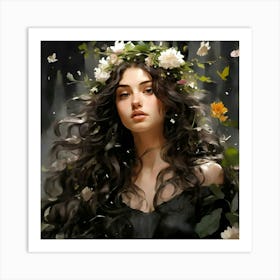 Girl With Flowers In Her Hair Art Print