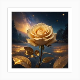 Golden Rose In The Night Sky Art Print