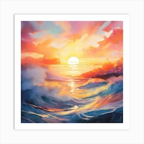 Sunset Over The Ocean Art Print