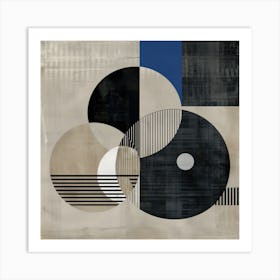 Abstract Blue, Beige and Black Circles - Geometric Art Art Print
