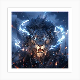 Lion lightning Art Print