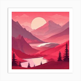 Misty mountains background in red tone 32 Art Print