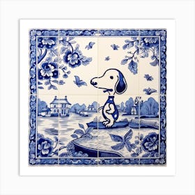 Snoopy Dog Delft Tile Illustration 4 Art Print