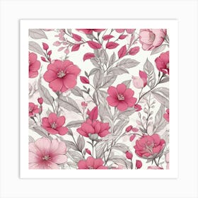 Illustrative Albedo Pink Flower Pattern Art 0 Art Print